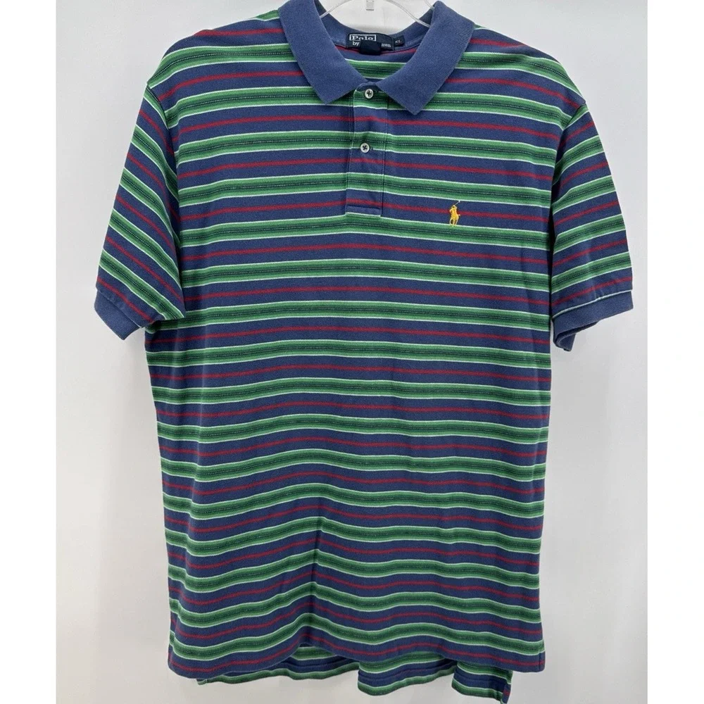 Polo by Ralph Lauren Mens Size XL‎ Blue Green Red Stripe Yellow Pony 100% Cotton